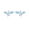 925 Sterling Silver Flying Fish Stud Earrings Rhodium Plated Blue Enamel Marine Life Jewelry for Women BSE977