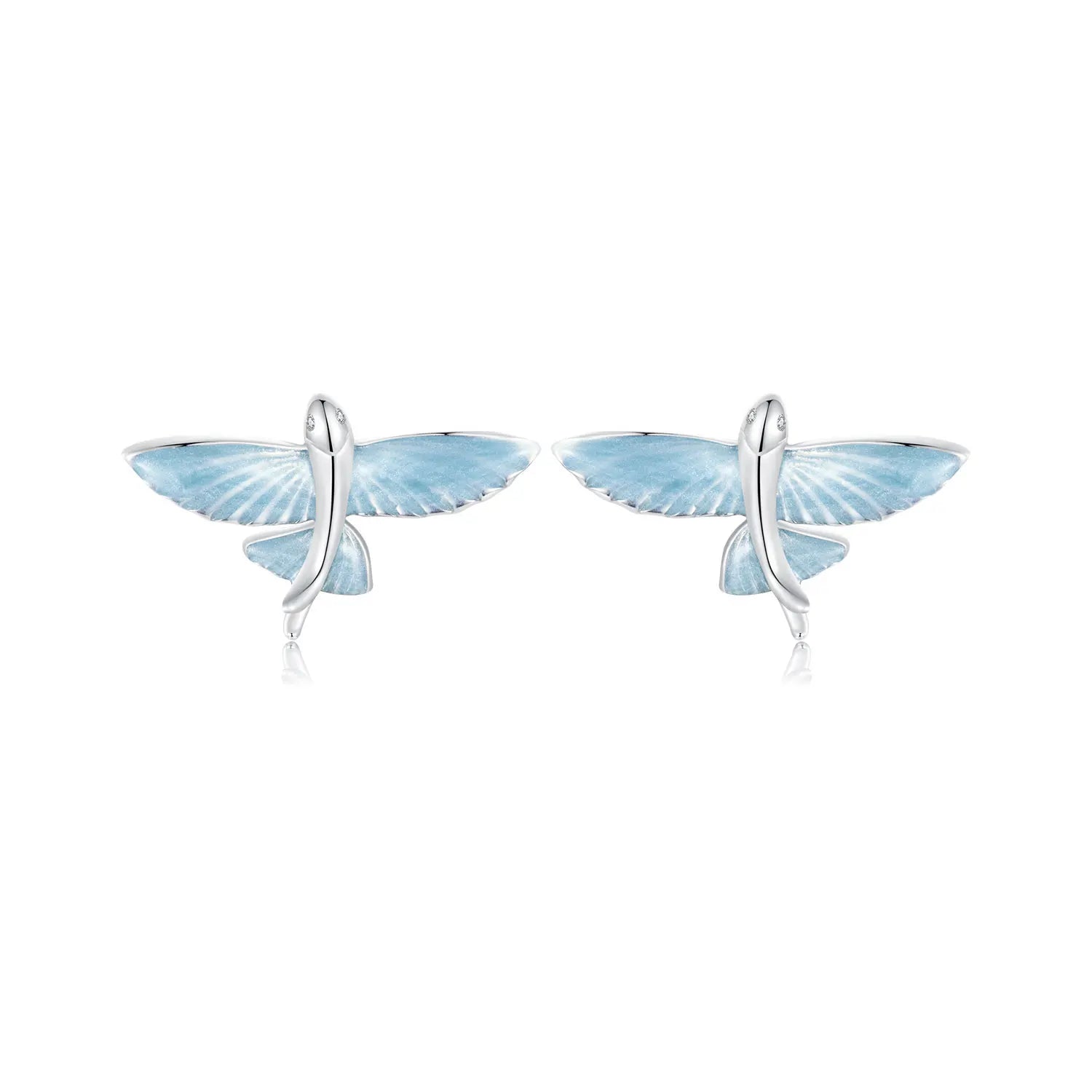 925 Sterling Silver Flying Fish Stud Earrings Rhodium Plated Blue Enamel Marine Life Jewelry for Women BSE977