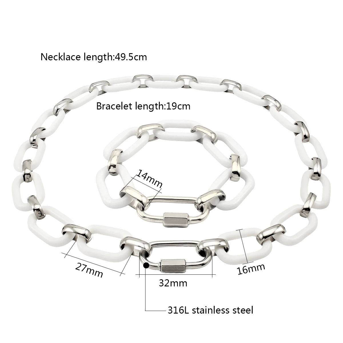 Personalized Fashion Stainless Steel Crystal Bracelet and Necklace Set with Custom Black White Colorful Acrylic