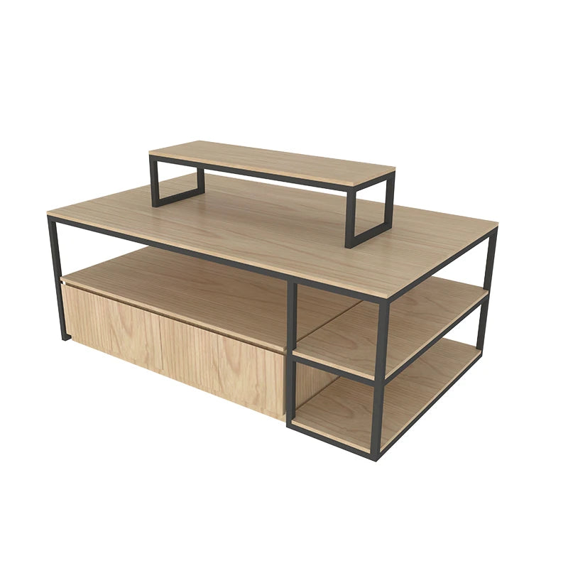 Professional Supermarket Shelving High Quality Double-Sided Steel-Wood Metallic Light Duty Display Shelf 50-70kg Load Capacity