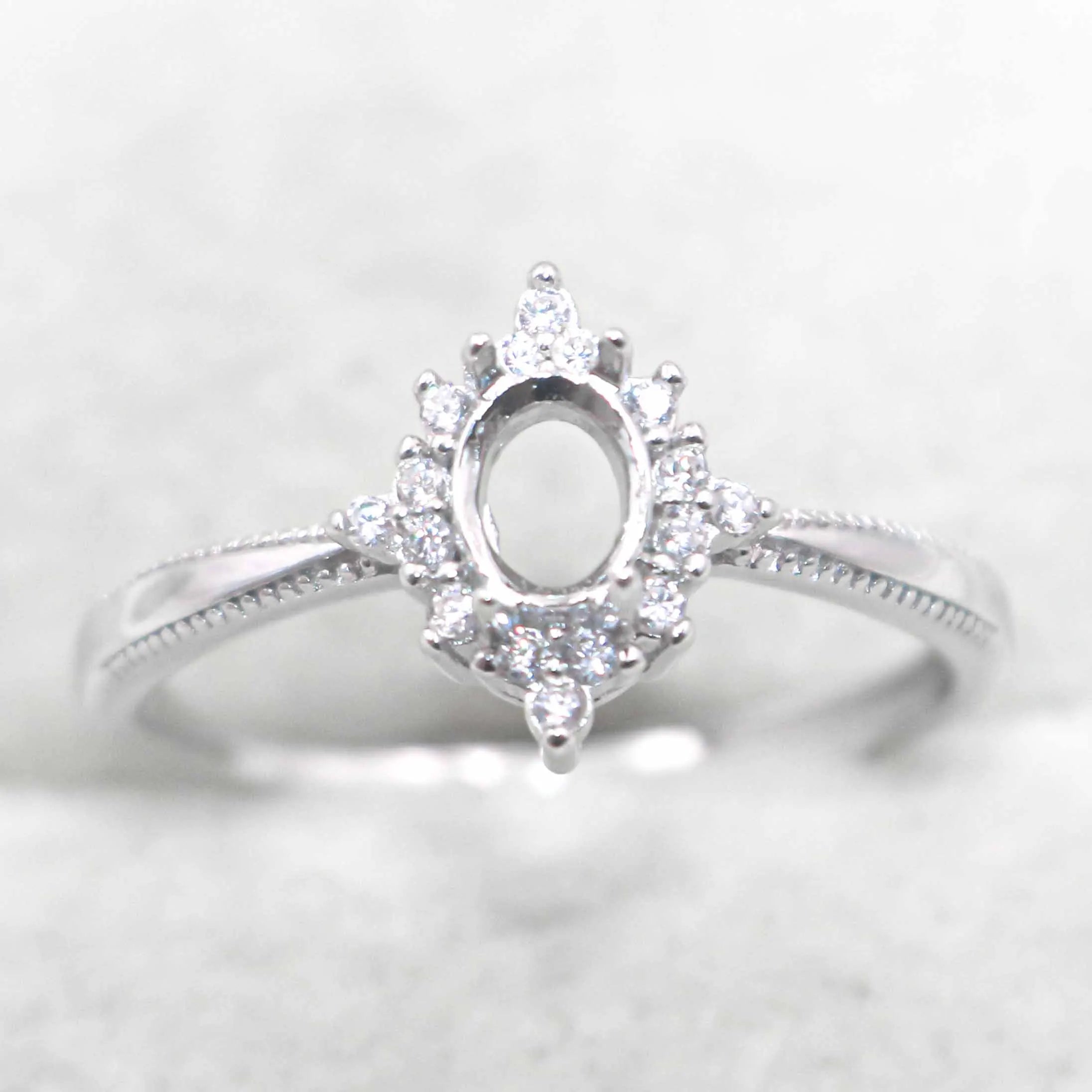 Semi Mount 4*5mm Sterling Silver Ring Empty Frame Blank Support Claw Setting S925 Base Holder Without Center Stone for DIY Inlay