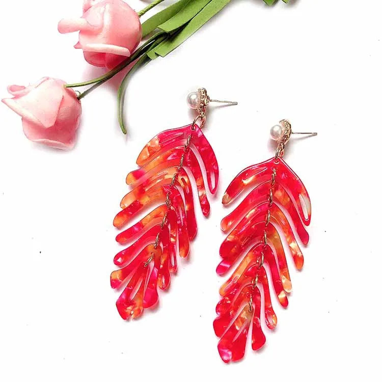 European and American New Acrylic Leaf Earrings Pendant Simple Acetic Acid Leaf Earrings