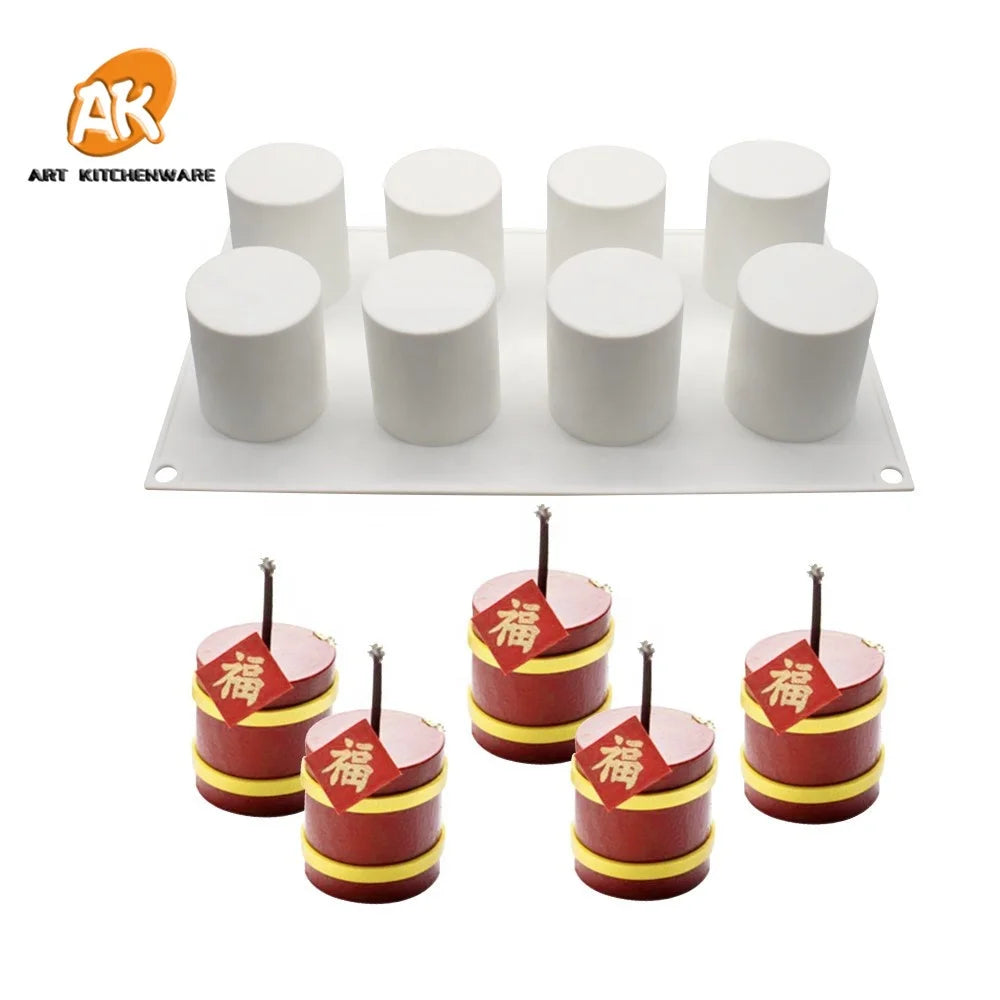 AK 8-Hole Cylinder Silicone Mousse Cake Mold DIY Bakery Dessert Tools Pastry Baking Soap Mold Model MC-155