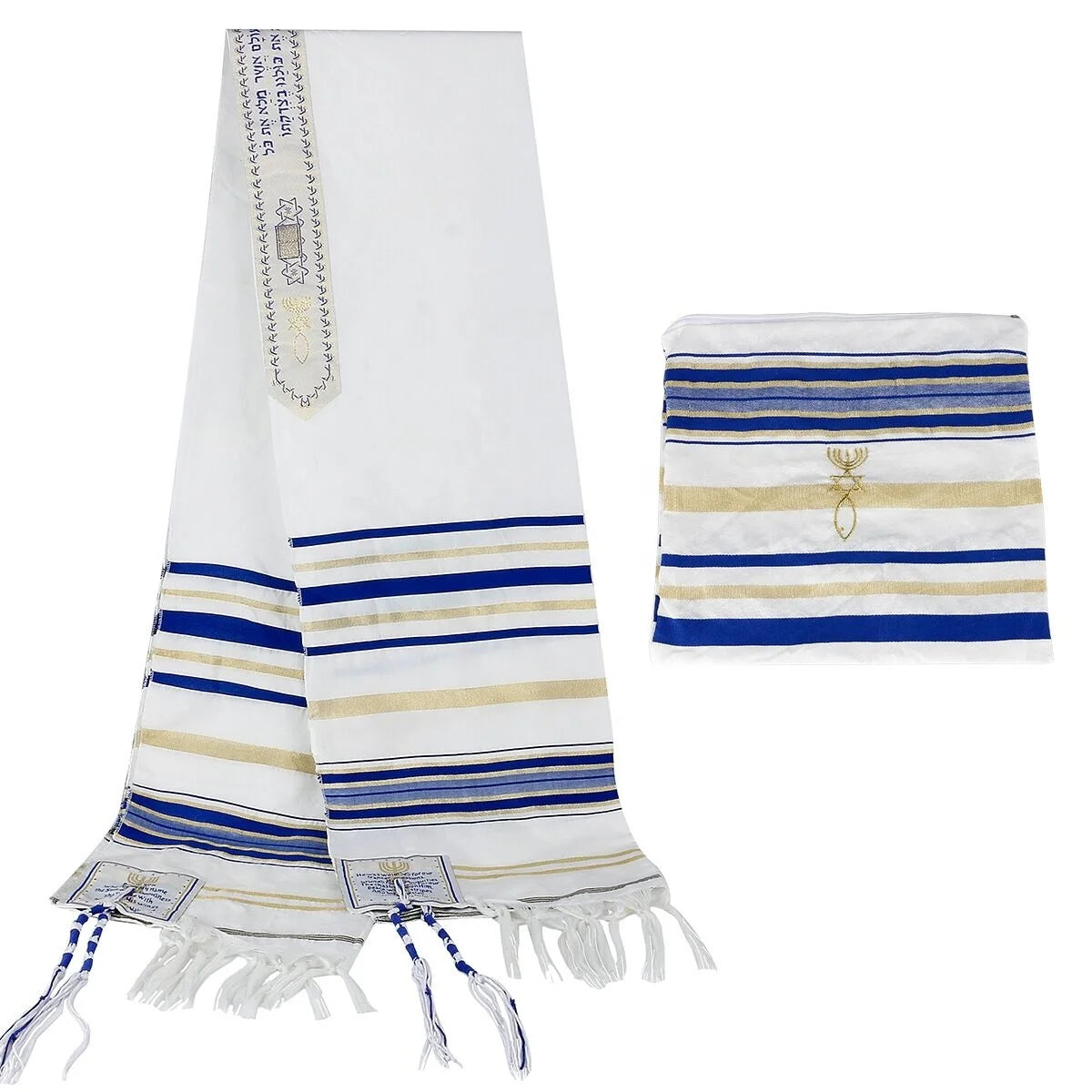 Customized Messianic New Covenant Prayer Shawl Tallit in Matching Bag Blue