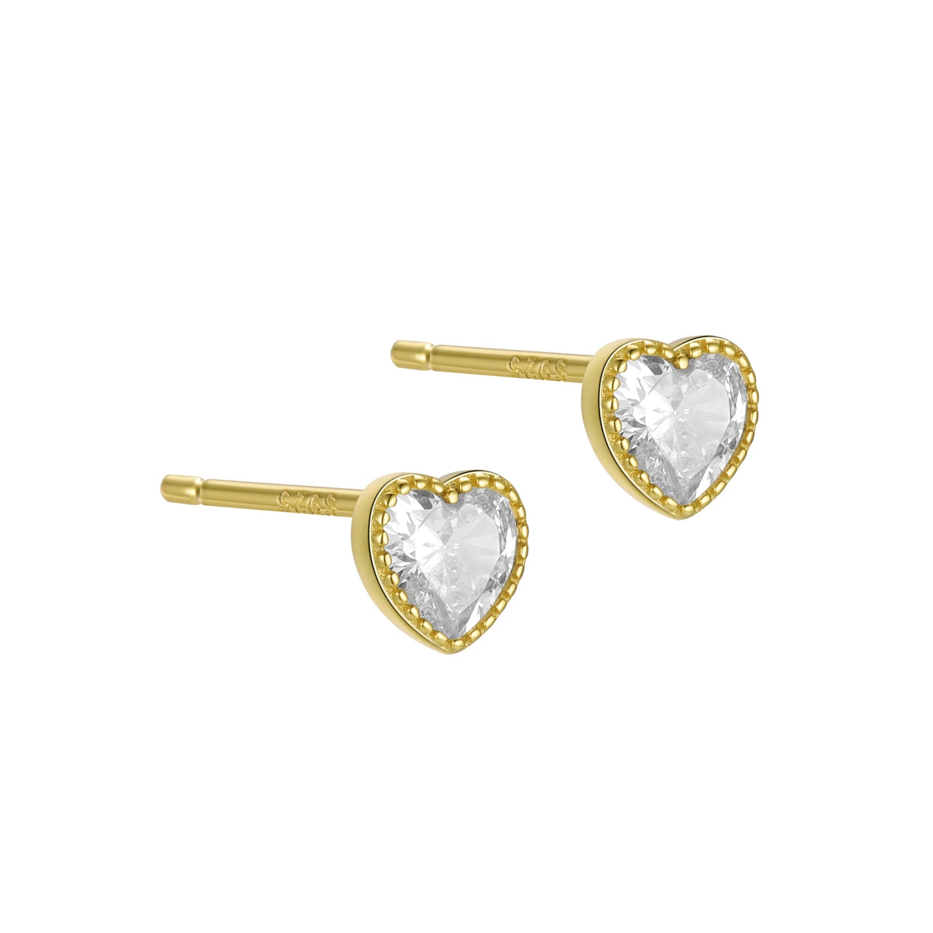 Fashion Jewelry 925 Sterling Silver Earrings Heart Diamond 3MM 4MM 5MM Zircon Gold Plated Stud Earrings Women Valentine's Day