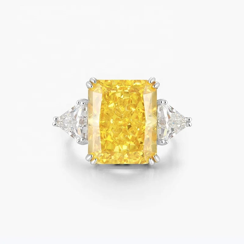 2023 New Arrival 925 Sterling Sliver Jewelry Radiant Cut Canary Diamond Cubic Zirconia Cocktail Rings for Women