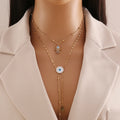 Women's Stainless Steel Long Necklace with Imitation Pearl Lot of Beaded Charms Jewelry
