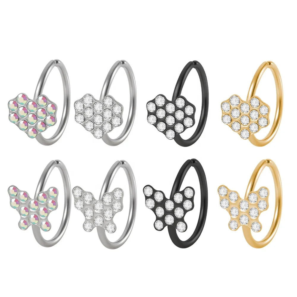 Wholesale Surgical Steel Crystal Heart Nose Hoop Piercing Ring Bendable Daith Tragus Ear Daith Tragus Piercing for Wedding Gift
