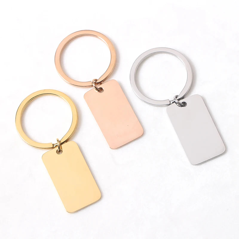 2023 Hot Sales Gold Plated  KeyChains Custom Logo Stainless Steel Square Key Chains
