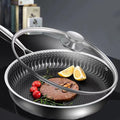 Zhenneng Wholesale Honeycomb Coated Nonstick Pan Paint-resistant 304 Stainless Steel 28 cm  Frying Pan with Cover for Cooking