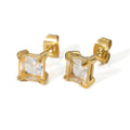 Popular Non Tarnish Stainless Steel 18K Gold Plated Square White Crystal Cubic Zircon Stud Earrings for Female