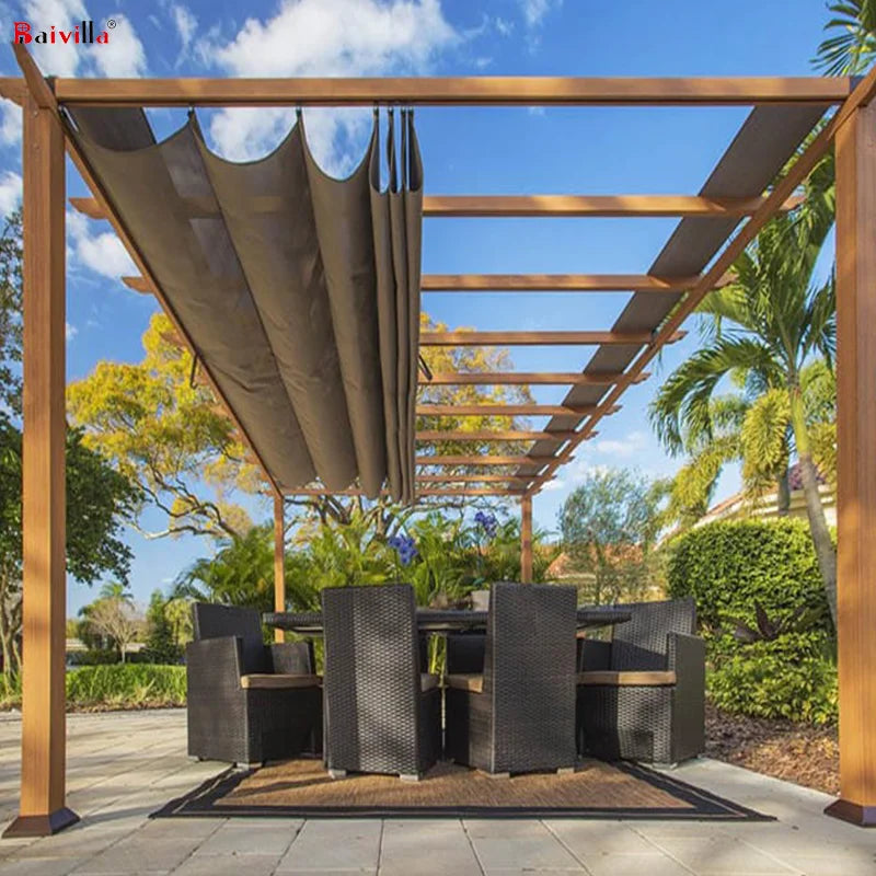 Outdoor Waterproof Retractable Pergola Swimming Canopy Covers Remote Control Switch Powder Coated Frame for Balcony Application