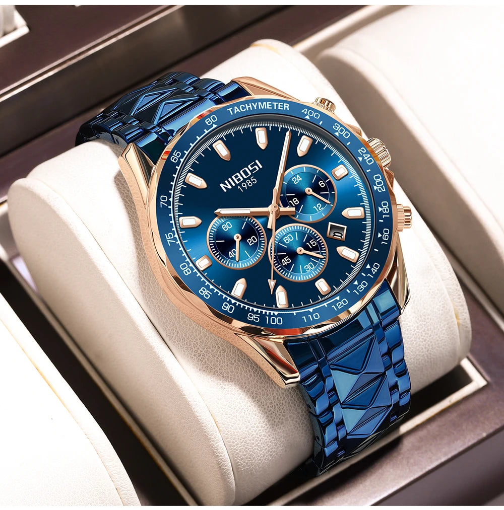 NIBOSI 2611 Mens Charm Fashion Chronograph Luminous Small Three Needle Water Proof Quartz Watch