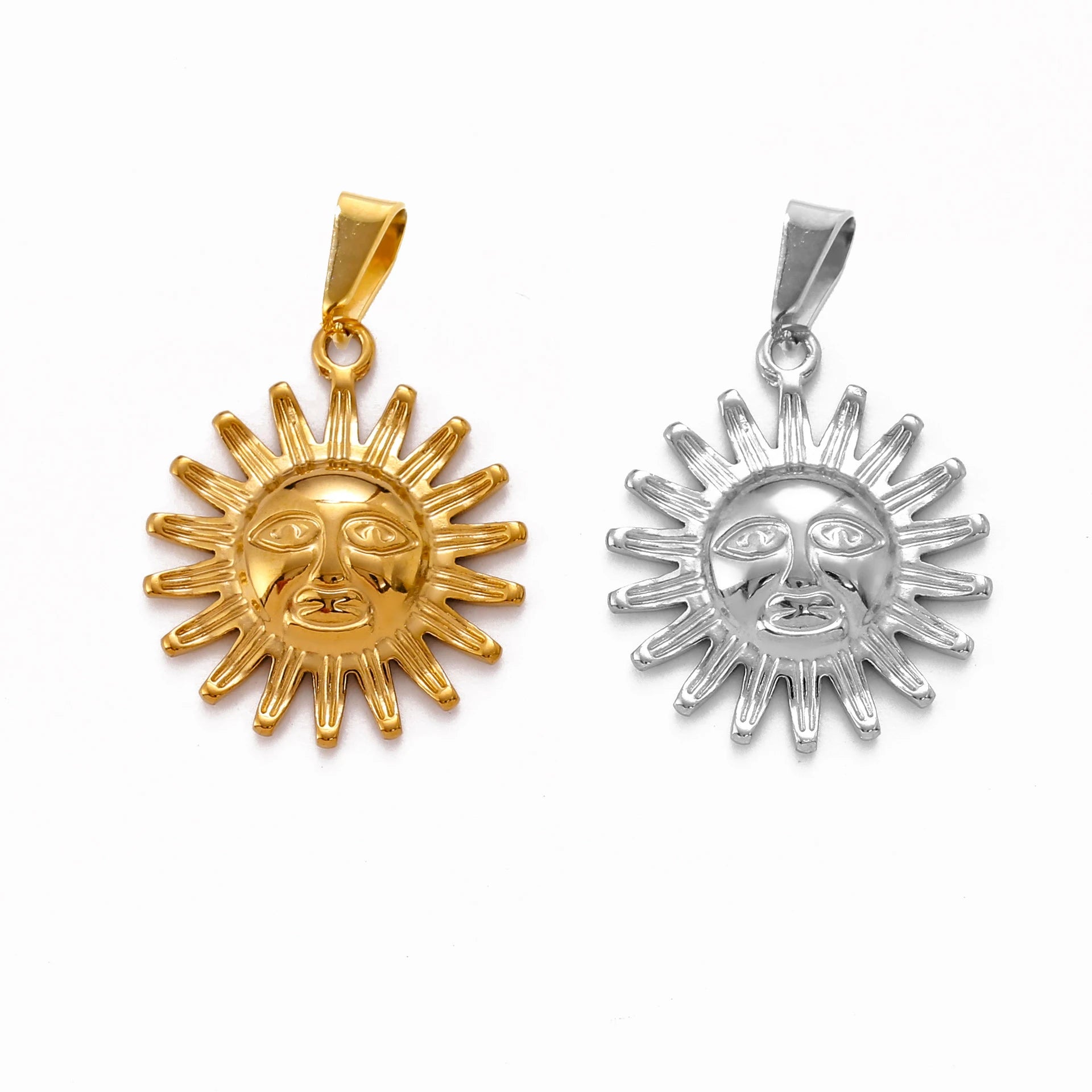 Vintage French Jewelry 18k Gold Plated Chain Stars Moon Sun Pendant Stainless Steel Sun Shape Necklace Pendant for Women