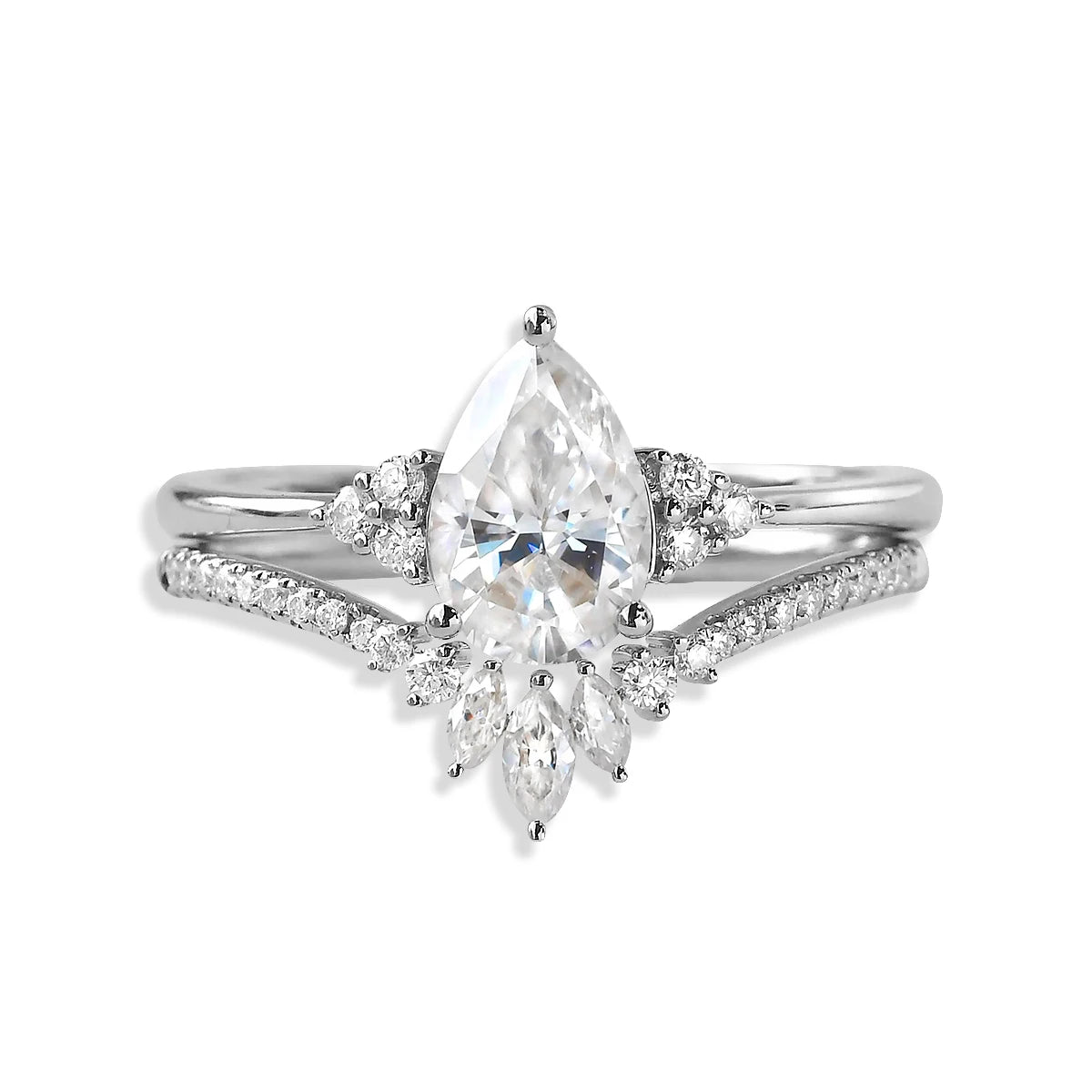 Luxury Fine Jewelry Rings Set Engagement Wedding 925 Sterling Silver 1 Carat Pear Cut Moissanite Engagement Rings for Women Set
