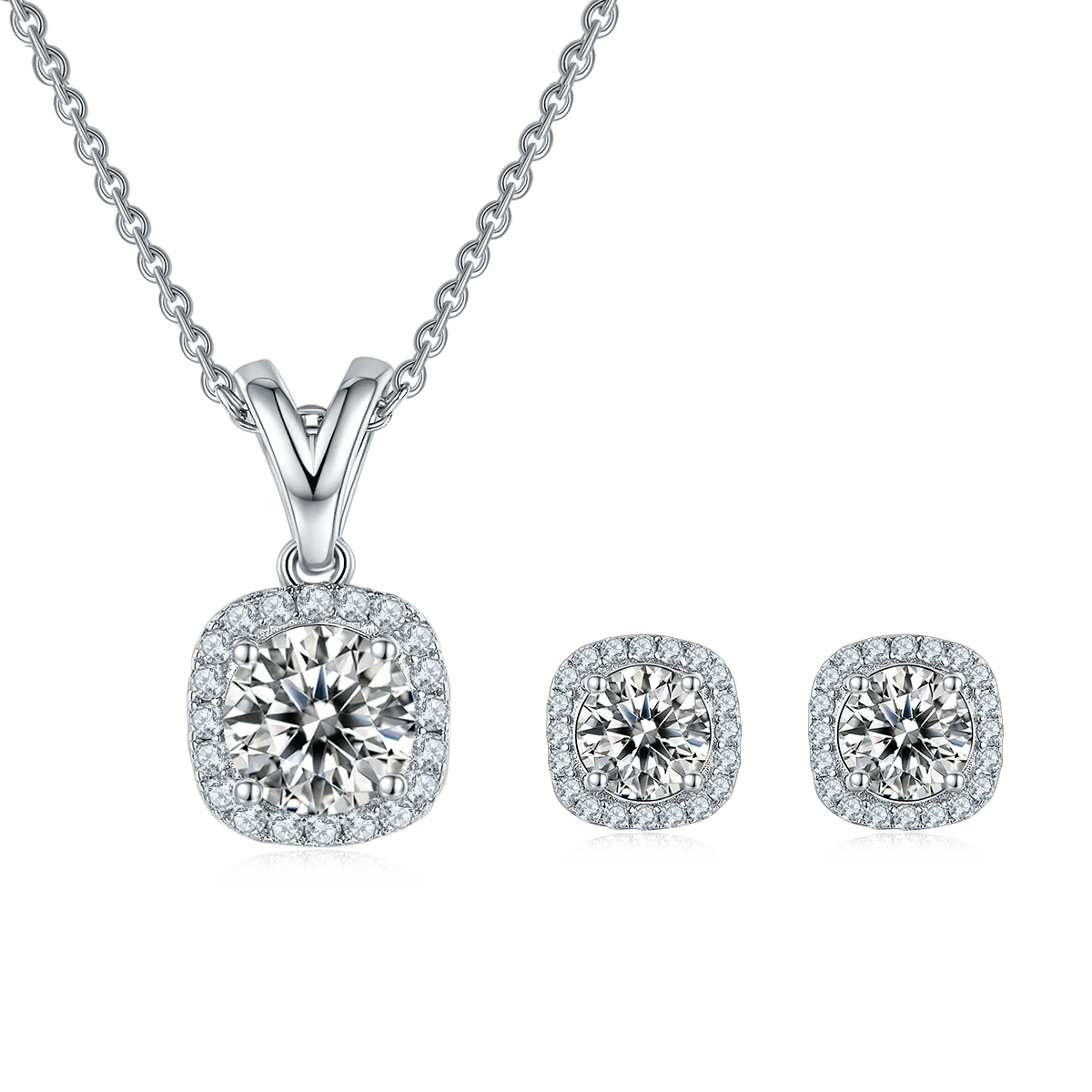 Wholesale 925 Sterling Silver Silver Plated Women's Moissanite Round Brilliant Cut Earring Necklace Jewelry Set