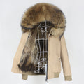 OFTBUY 2023 Women's Waterproof Bomber Parka Natural Raccoon Fur Collar Hood Real Fox Fur Coat Zipper Long Winter Jacket