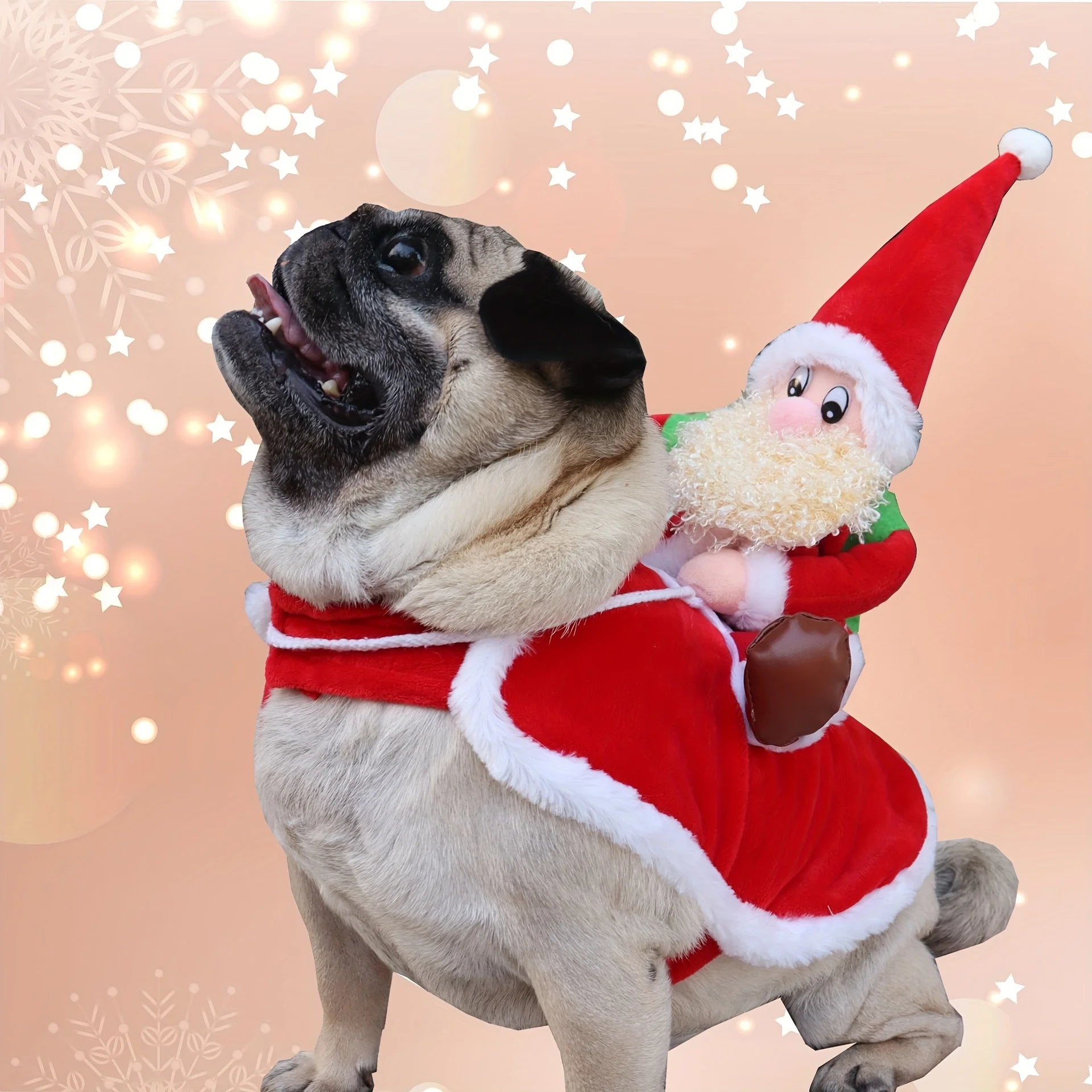 Fashion Christmas Polyester Winter Cartoon Hook Loop Tape Coats Jackets Small Medium-sized Dogs Red Color Santa Claus Funny