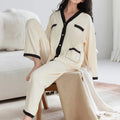 Women Loose Cardigan Pajama Long Sleeve Spring Autumn Cotton Sleepwear Viscose Pajamas Set for Women