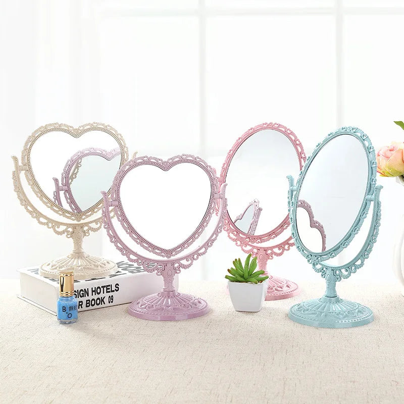European Double Sided Desktop Mirror Rotating Princess Detachable Makeup Mirror Vintage Vanity Makeup Dressing Mirror Table