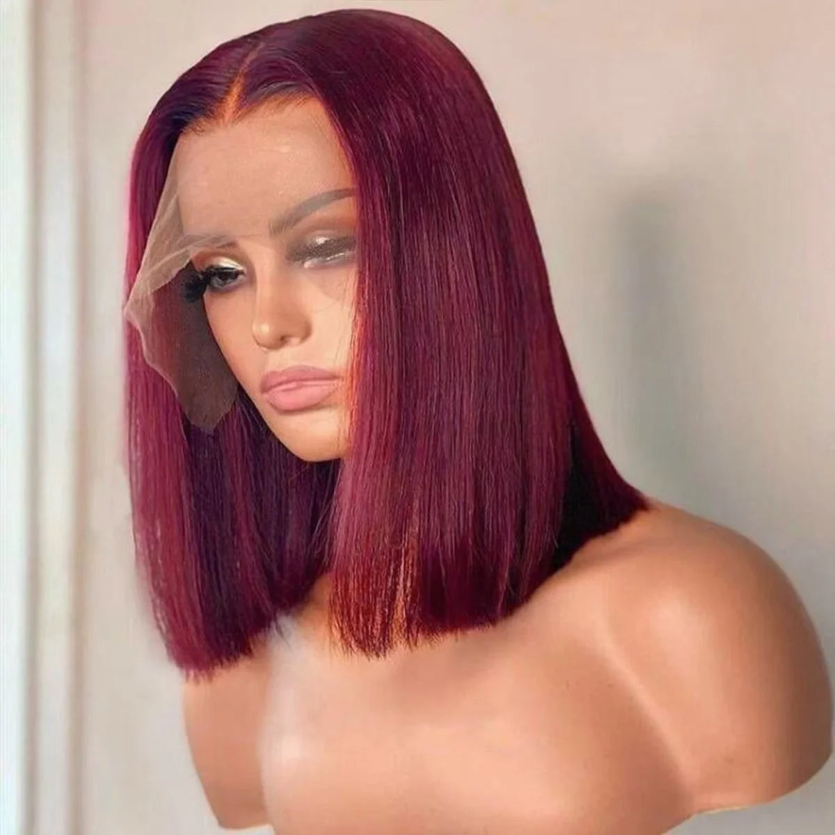 99J Natural Black Straight Short Bob Brazilian Hair 10A Virgin Lace Front Wigs Glueless for for Wig for Women MegaBDM