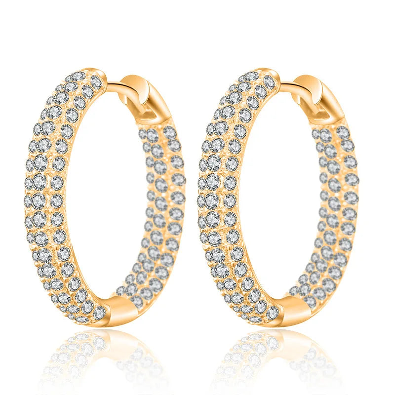 Fashion Women Jewelry 18K Gold Plated Waterproof Brass Sparkle Cubic Zirconia Hoop Earring