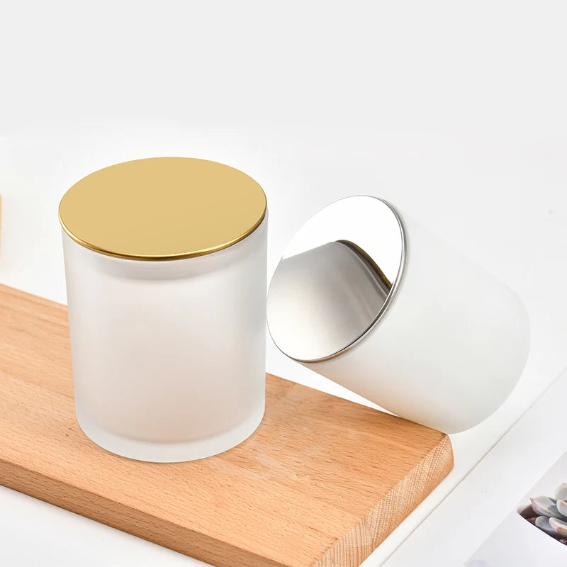 10oz Clear Frosted Glass Candle Jar with Wooden Lids Durable Customizable Logo for Candle Making