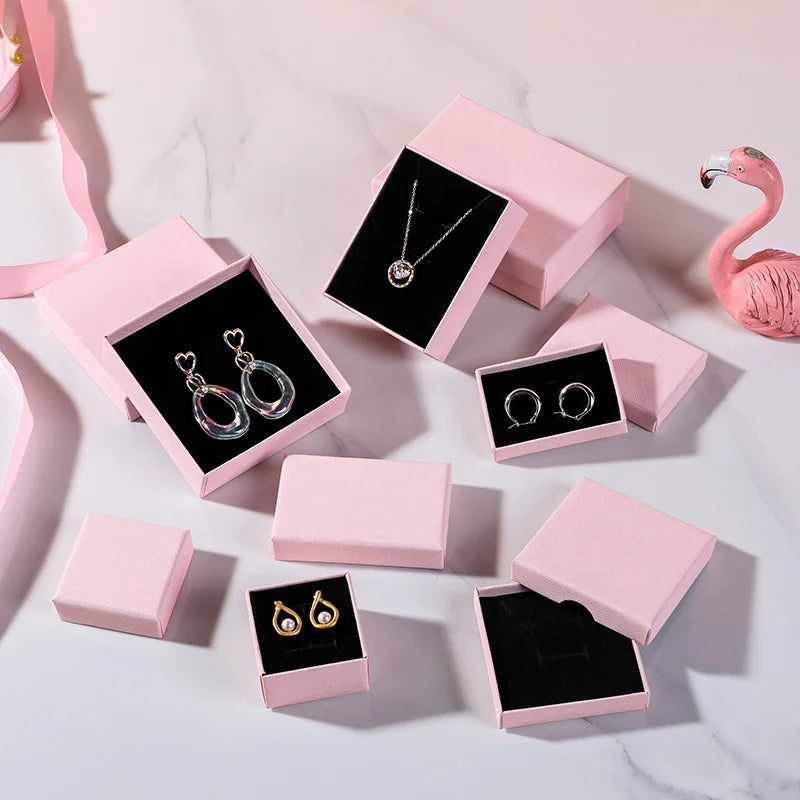 Cute Pink Paper Thin Jewelry Packaging Box 1.5 cm Thickness for Necklace and Bracelet Earrings