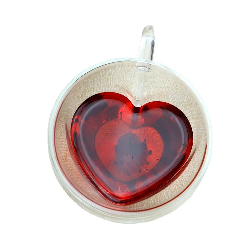 Hot Sell Heart Shape Double Wall Glass Cup High Borosilicate and Heat-insulated Glass Cup