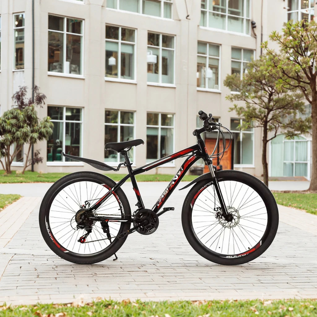 24-Inch Double Disc Brake Foldable Student Bike 26-Inch 21-Speed Cross-Country Mountain Front/Rear Suspension High Speed Steel