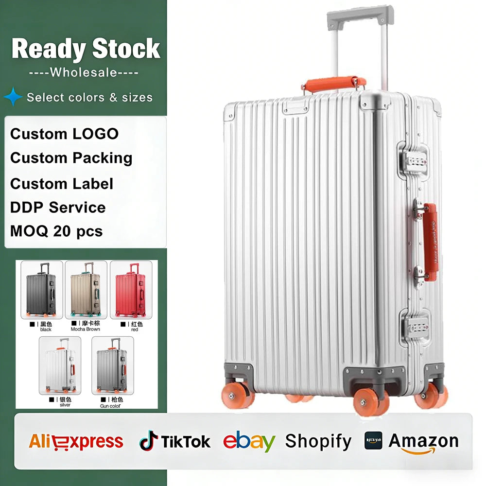 High-End Customizable Travel Suitcase Durable Hard Shell Aluminum Trolley Business Luggage Front Open Premium for Business