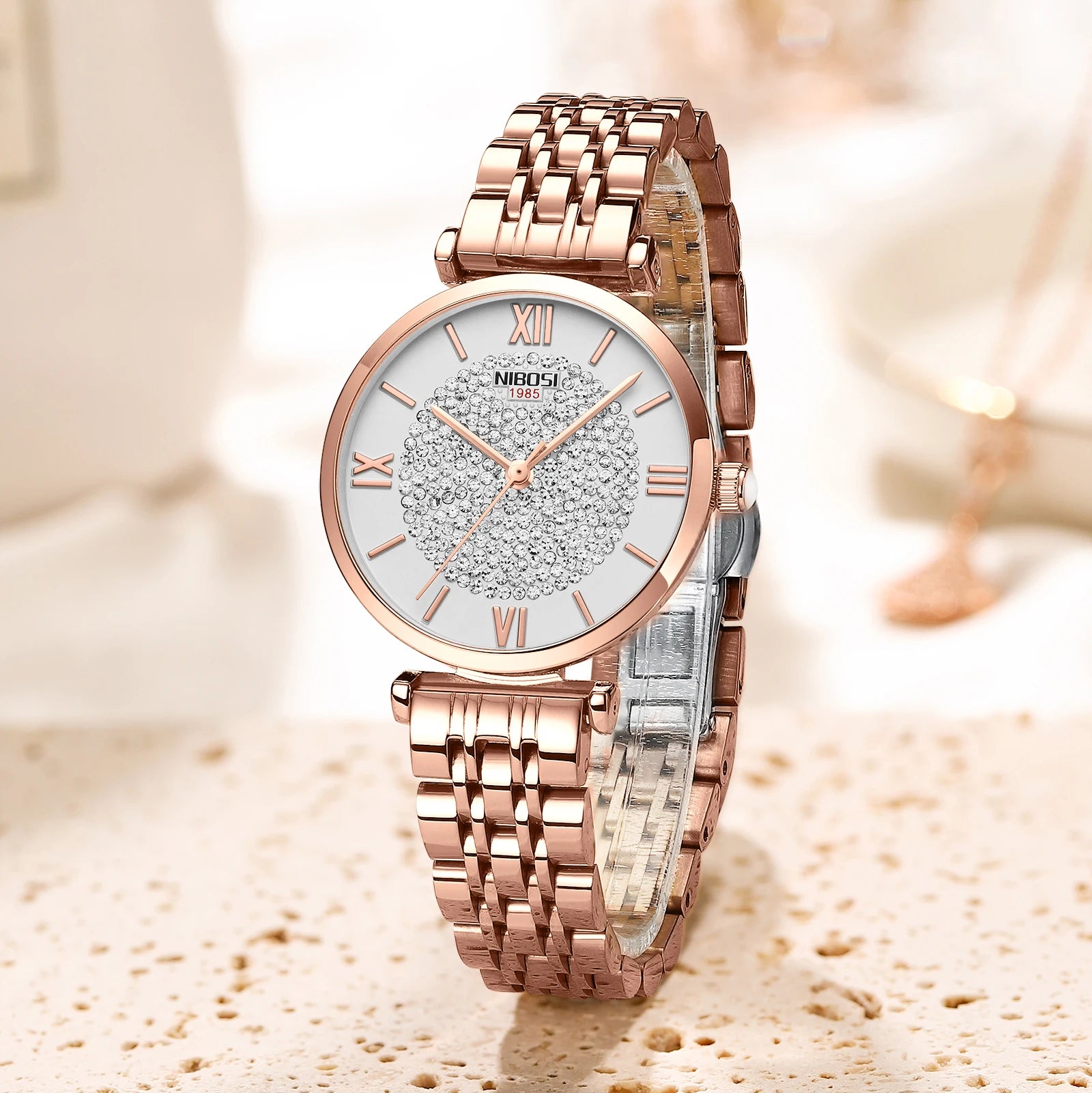 NIBOSI 2533 Customize Logo OEM Fashion Stainless Steel Ladies Quartz Watch Diamonds Women Wristwatch