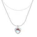 Aurora Love Double Necklace Women's Sterling Silver Link Chain Zircon Heart Pendant Cute Wedding Jewelry