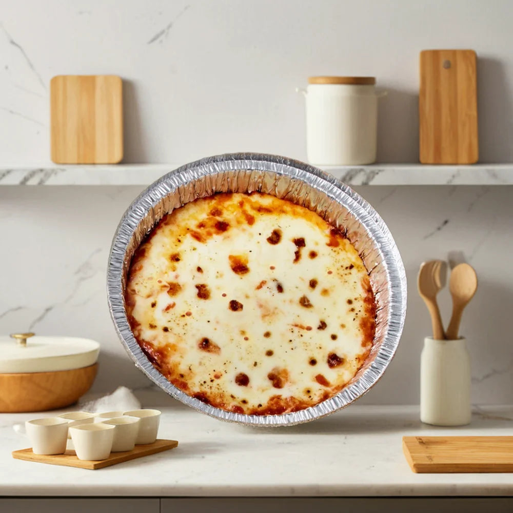 Hot Food Catering Lunch Dinner Serving Box  9 Inch Aluminum Foil Pizza Baking Pan Tray for Hotel Decorative