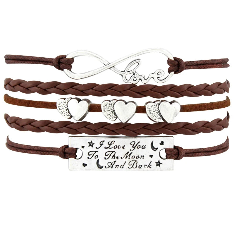 Manufacturer Infinity Love Bracelet I Love You to the Moon and Black Leather Wrap Jewelry Bracelet for Women
