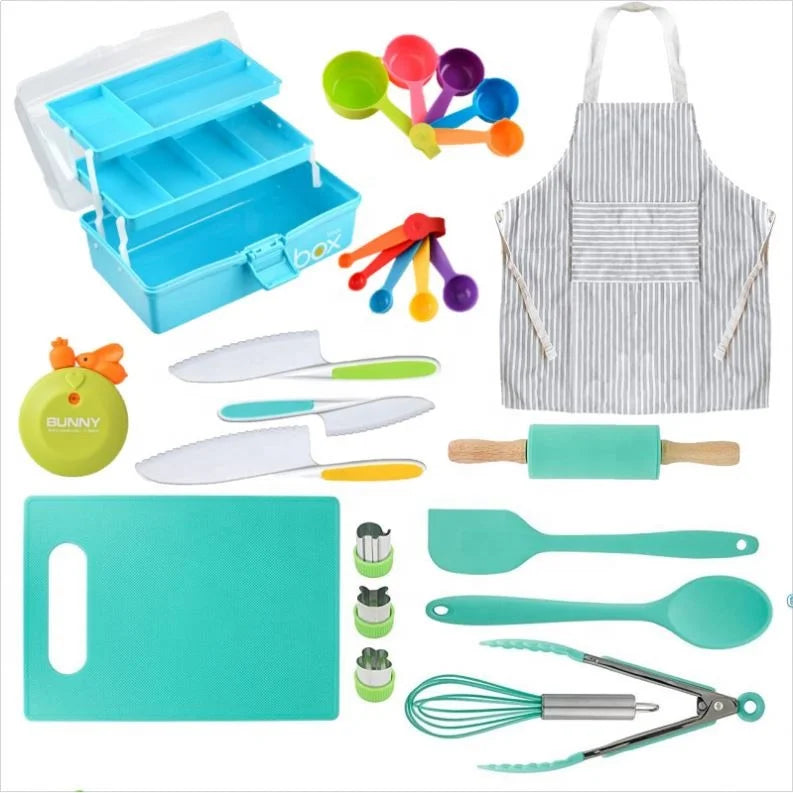 2025 Cake Decorating Supplies Kit for Kids Girls Junior Chef Boys Baking Set 27Pcs Kids Apron Chef Hat Set Cooking Bakery Set