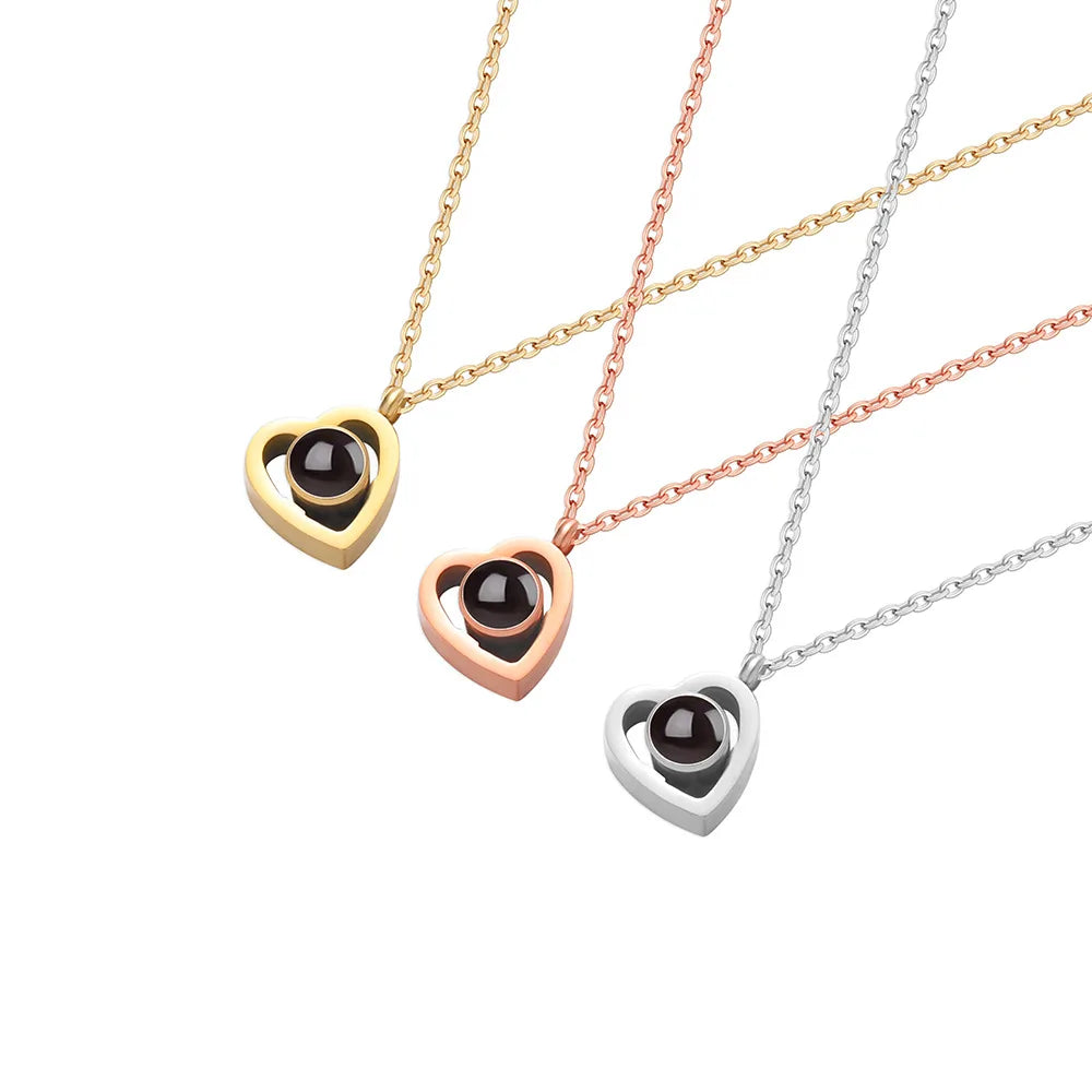 100 Language Love Necklace DIY Copper Stainless Steel Custom Necklace Photo Projection Heart Pendant Necklace for Women Girl