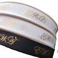 Customized 100% Polyester Double Face Grosgrain Embossed Logo Brand Gift Ribbon Gold Foil Printed Black Fabric Roll Pattern