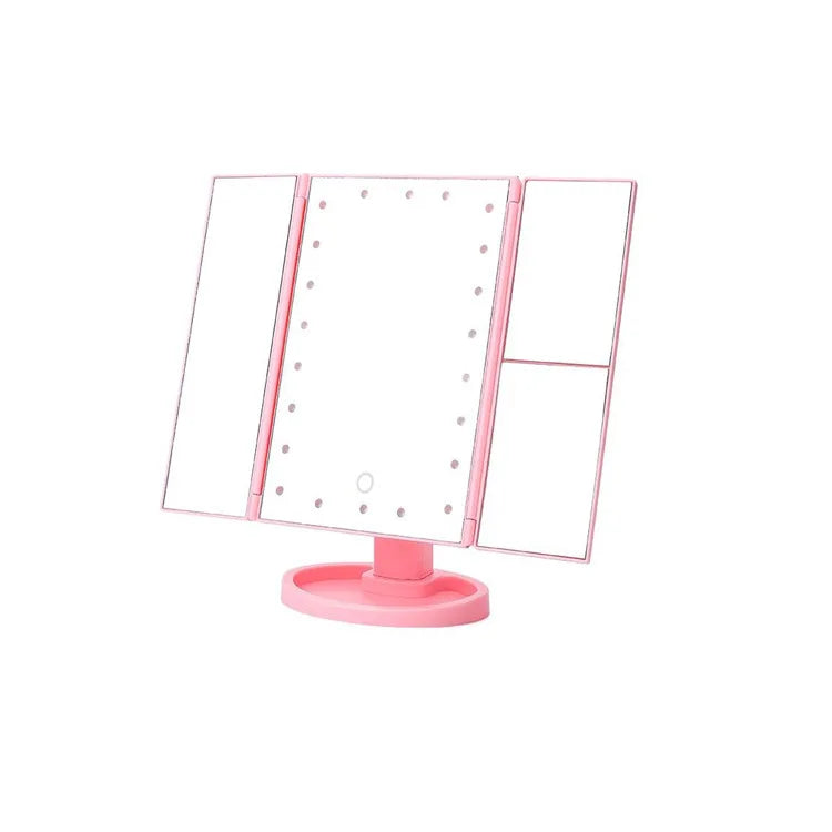 Gloway Stocked Mirror With Led Light 3 Folds 1X/2X/3X Magnification Black Pink White Abs Rotatable Cosmetic Vanity Makeup Mirror