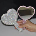 Factory Price Heart-shaped Handle Makeup Mirror with Rhinestone Elliptical Hand-held Vanity Mirrors square Mirror Custom logo