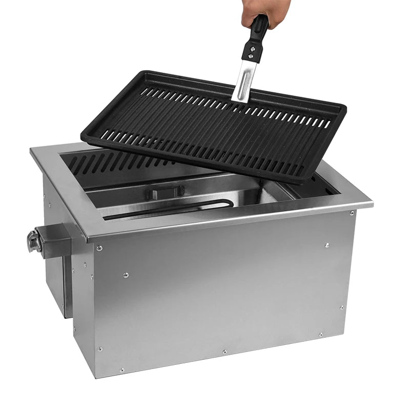 Commercial Electric BBQ Grill 2400W Embedded Rectangular Smokeless Grill with Down Exhaust Inspired by Korean Charcoal Grills