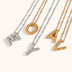 Dingran High Fashion Balloon Initial Letter Pendant Necklaces Gold Plated Stainless Steel Christmas Party Jewelry