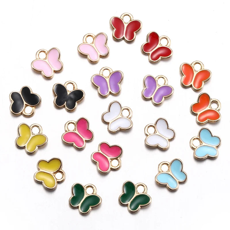 50pcs/bag 10colors Enamel Animal Butterfly Charms DIY Earring Metal Pendant Necklace Charms for Jewelry Making Supplies W275