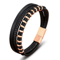 Punk Genuine Mens Leather Bracelet with Stainless Steel Magnetic Clasp Hand Jewelry MultiLayer Black Leather Bracelets Mens 21cm