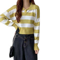 Women's Striped Lapel Short Style Tops New Fashion Casual Knitwear Sweater Long Sleeves Front Logo Wholesale for Spring Season