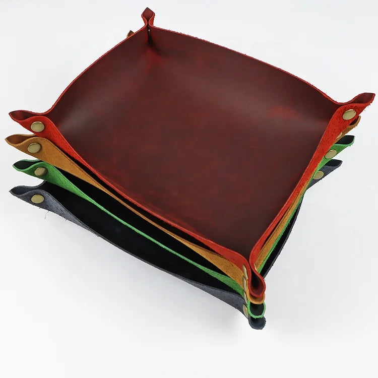 Custom Genuine Leather Folding Dice Holder Rolling Tray Personal Accessories Home Essentials Rustic Real Leather Catchall Tray