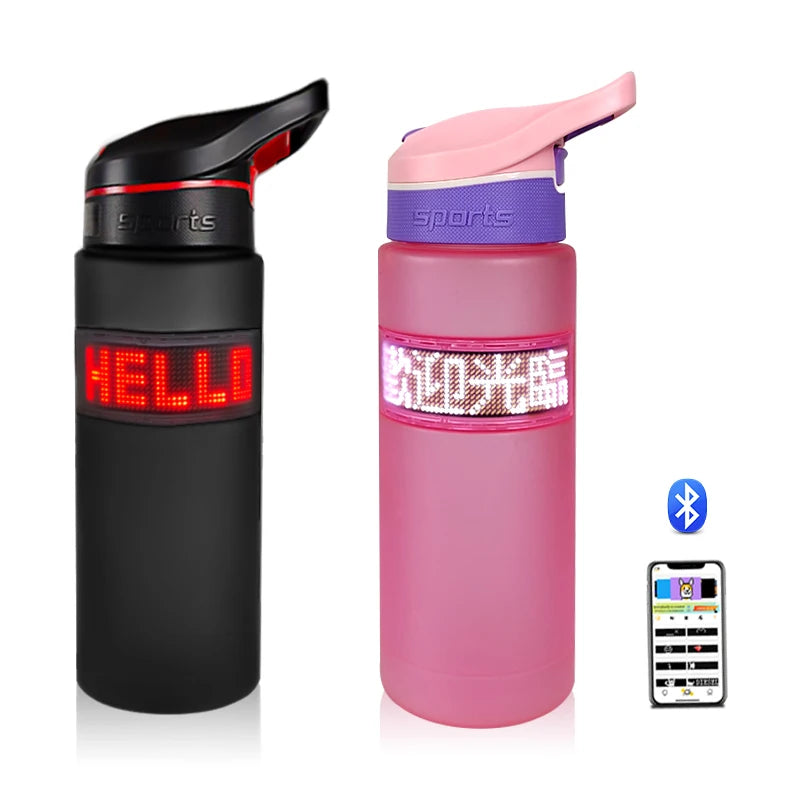 Customizable LED Water Bottle Reusable Sports Outdoor Plastic Luminous Scrolling Message for Elevator Subway New Gift Idea DIY