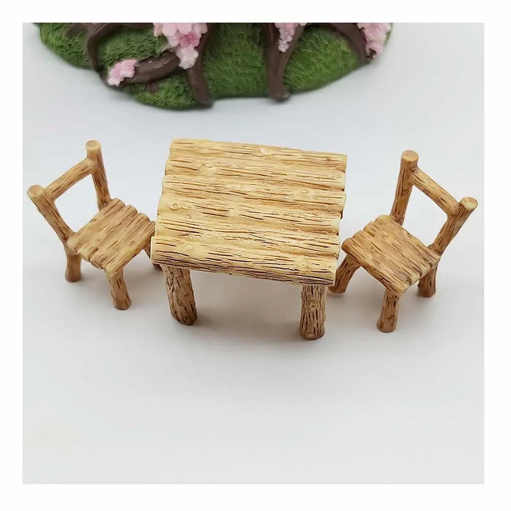 Mini Table and 2 Chairs Doll House Accessories for Doll Houses Fairy Garden Miniature Figurines