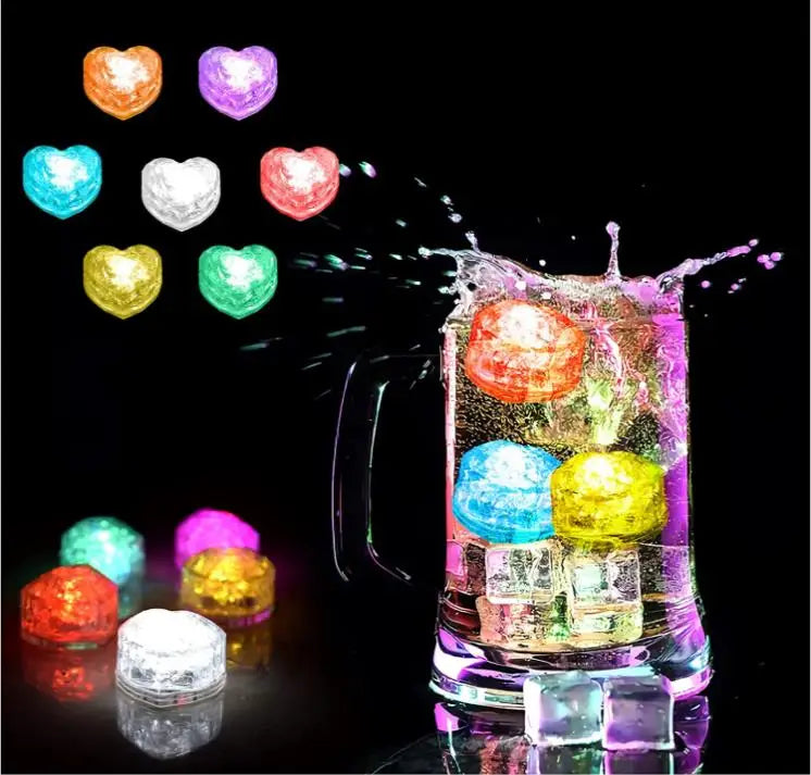 Light up Ice Cubes Flash LED Glowing Heart Ice Cube for Bathtub Vase Wedding Club Bar Beer Tower Arty Atmosphere Decor