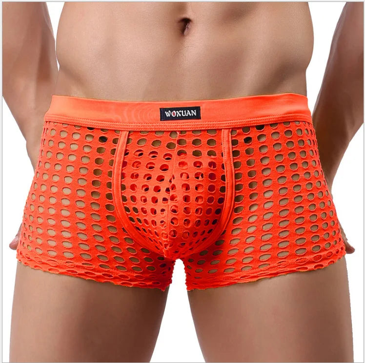 Wholesale European and American Sexy Mesh Underwear Hollow Breathable Low Waist Men's Boxer Shorts